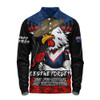 Sydney Roosters Long Sleeve Polo Shirt ANZAC Day Red Poppy And Brave Hearts Remembrance