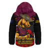 Brisbane Broncos Hooded Padded Jacket ANZAC Day Red Poppy And Brave Hearts Remembrance