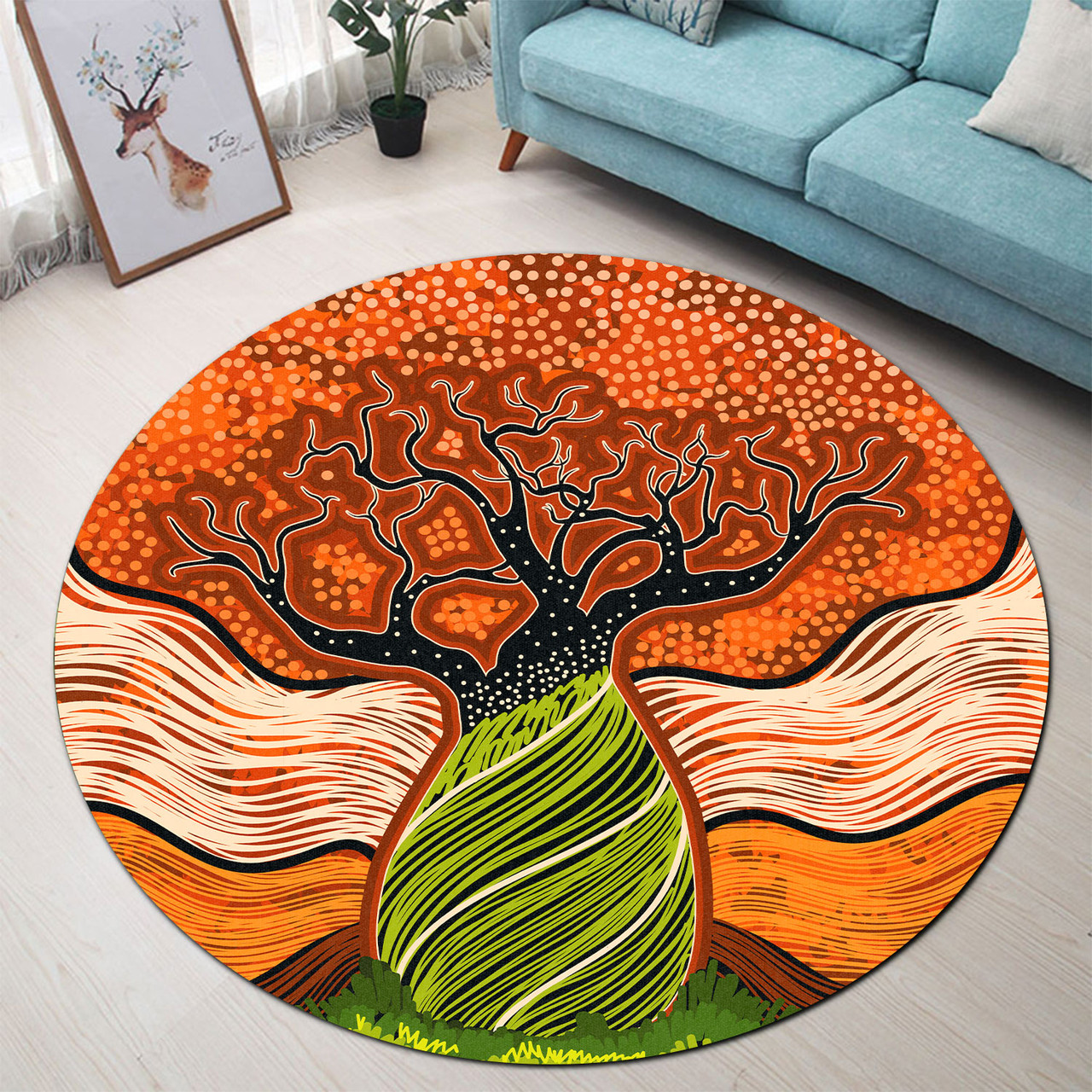 Australia Aboriginal Round Rug - Indigenous Boab Tree Art Aboriginal ...