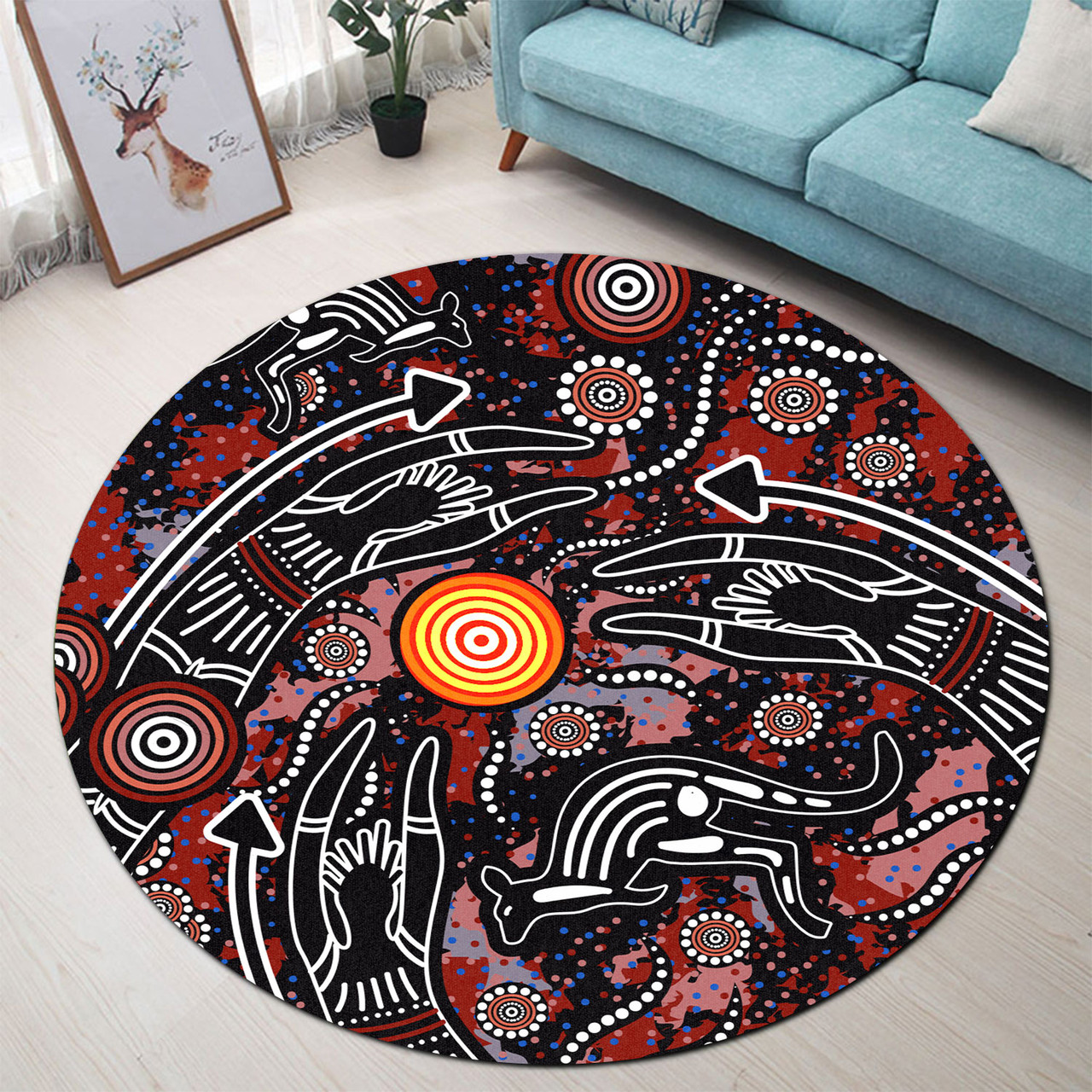 Australia Aboriginal Round Rug - Indigenous Aussie Hunting Aboriginal ...