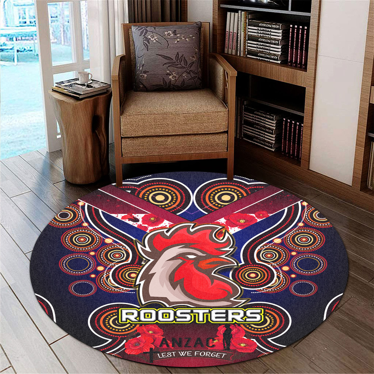 Australia East of Sydney Round Rug Aboriginal Inspired Rooster Anzac