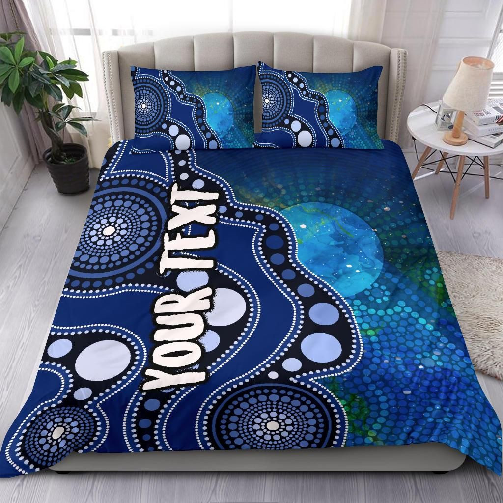 [Custom] Australia Aboriginal Bedding Set - Australia Indigenous Flag Circle Dot Painting Art (Blue)