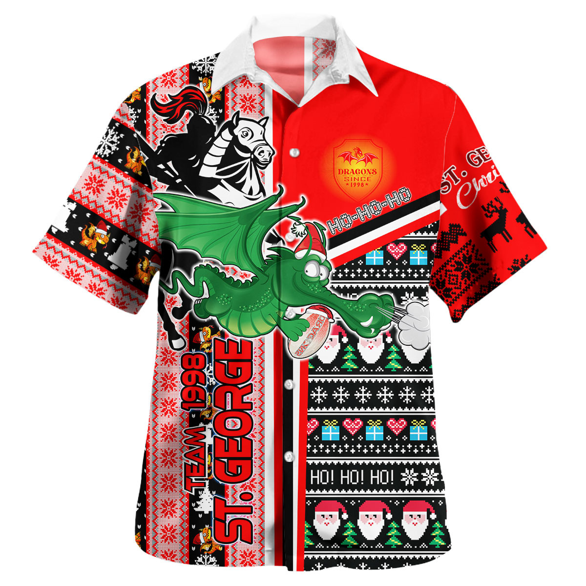 St. George Illawarra Dragons Hawaiian Shirt - Dragons Xmas Green