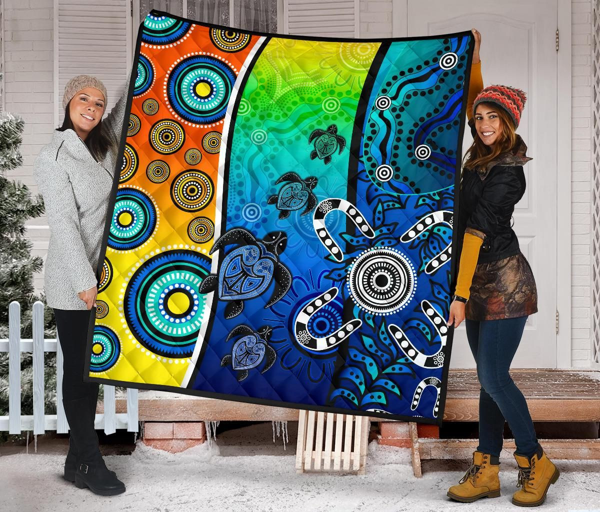 Australia Aboriginal Quilt - Indigenous Turtle Dot Painting Art