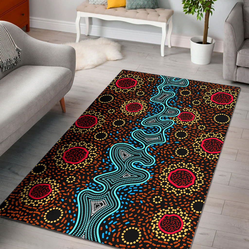 Australia Aboriginal Area Rug - Aboriginal dot art painting River concept