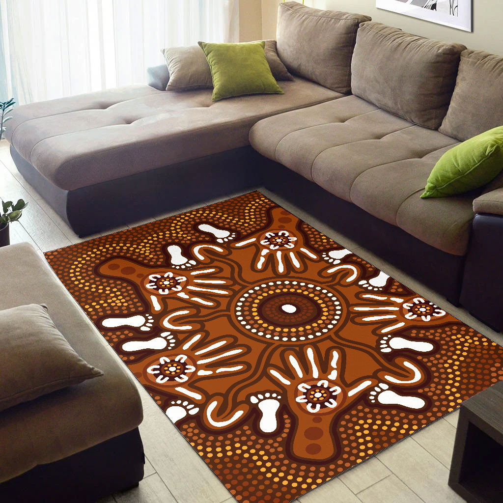 Australia Aboriginal Area Rug - Brown Aboriginal Hand Print Artwork