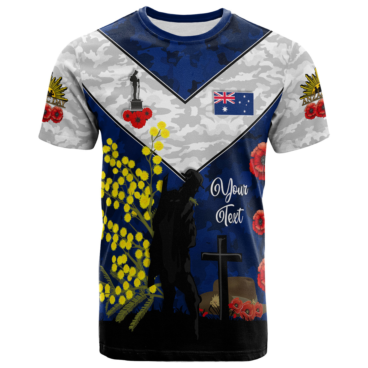Australia Anzac Day T-shirt - Poppies with Golden Wattle Flowers Lest ...