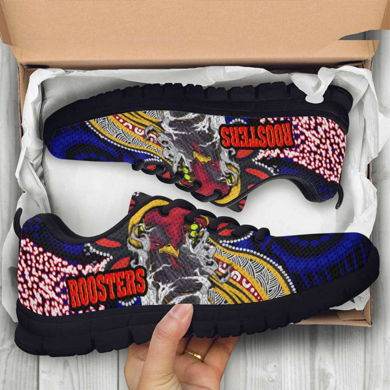 Sydney Roosters Sneakers - Angry Rooster with Aboriginal Inspired ...
