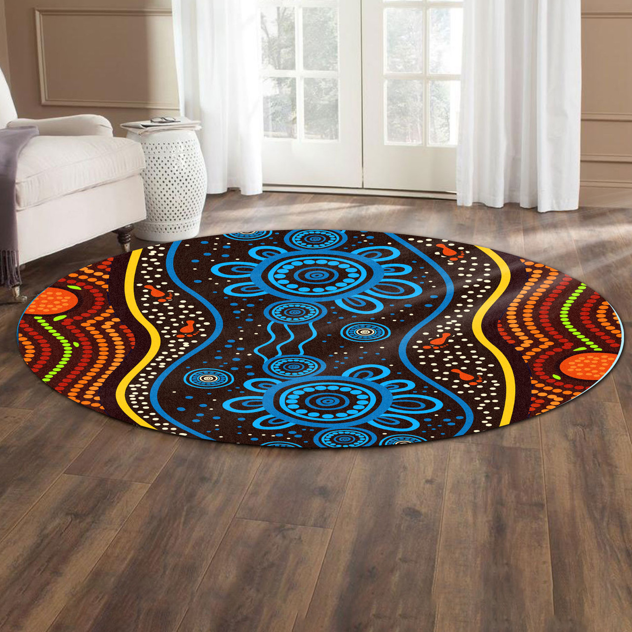 Australia Aboriginal Round Rug - Aboriginal Dot Art Painting Land and ...