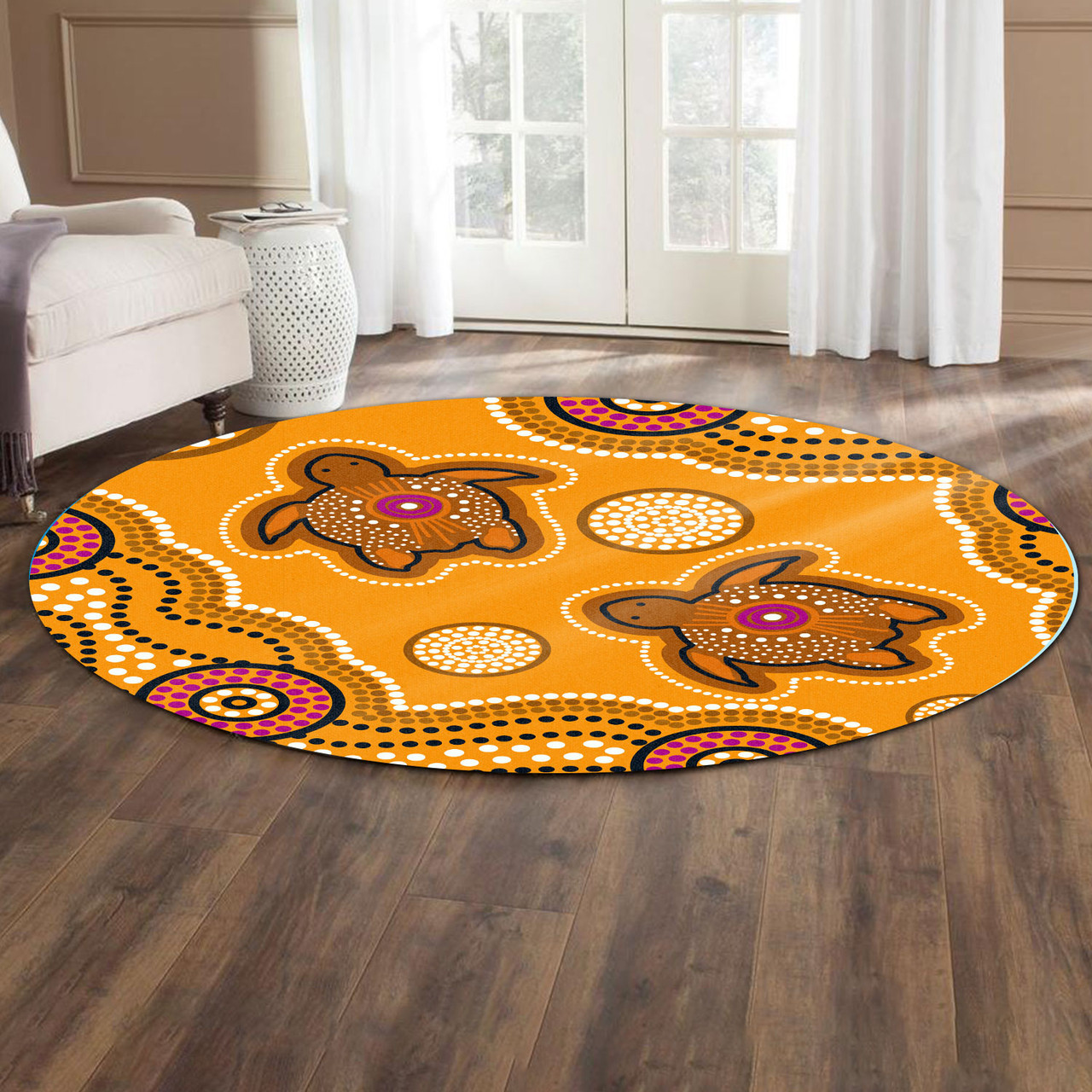 Australia Aboriginal Round Rug - Aboriginal Turtle Dot Art Round Rug