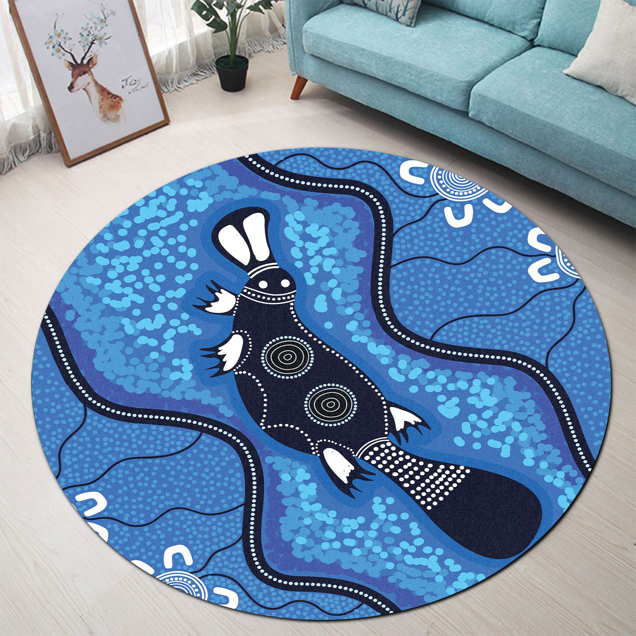 Australia Aboriginal Round Rug - Indigenous Platypus Aboriginal blue ...