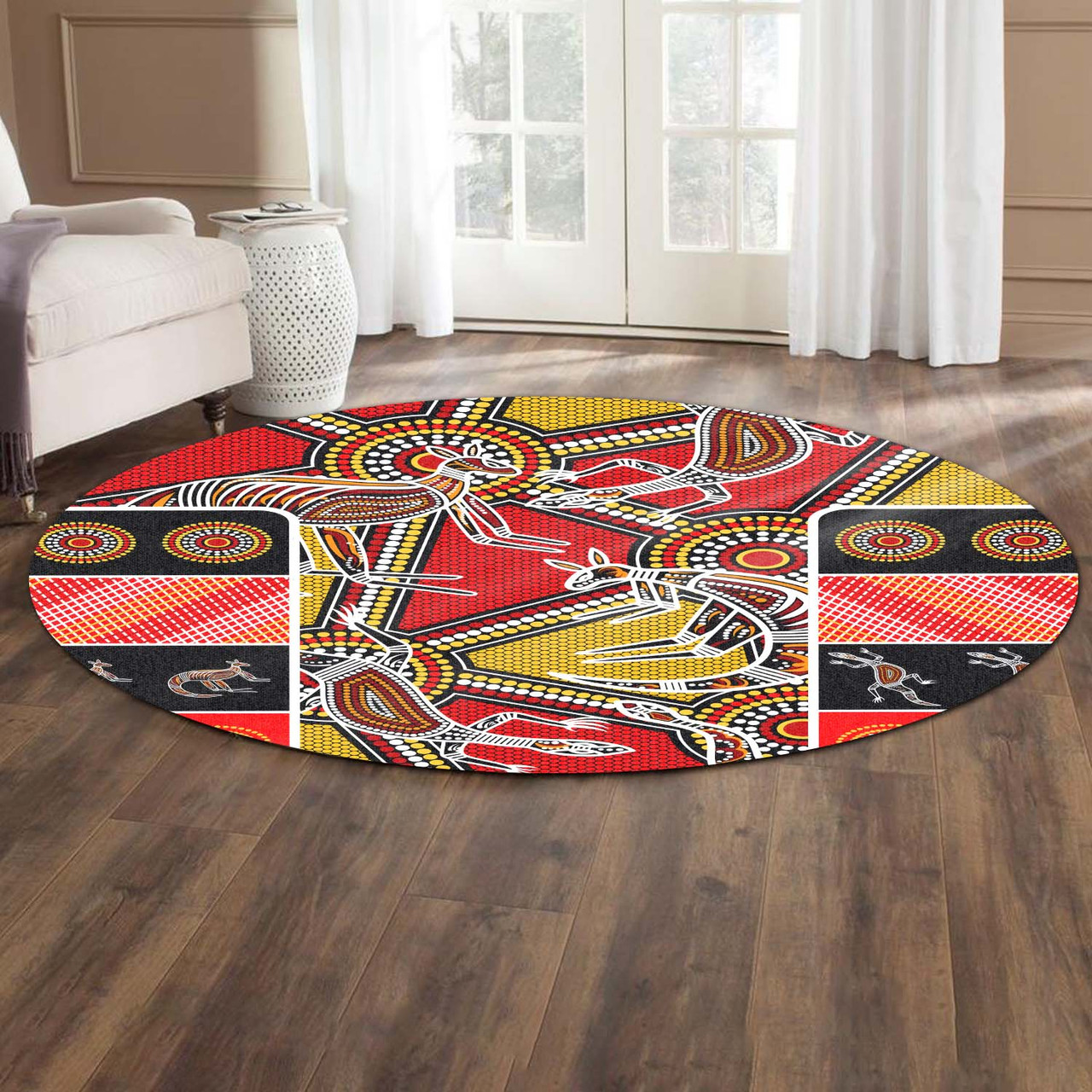 Australia Aboriginal Round Rug Kangaroo Aboriginal Culture Dot
