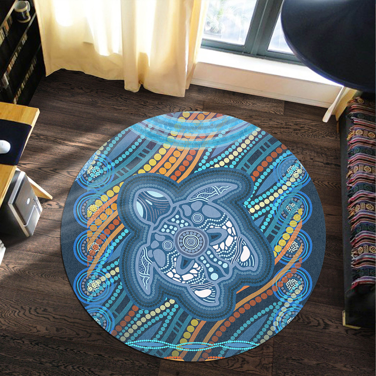 Round Turtle Rug Australia Aboriginal Round Rug - Aboriginal Art Ocean Turtle Patterns ...