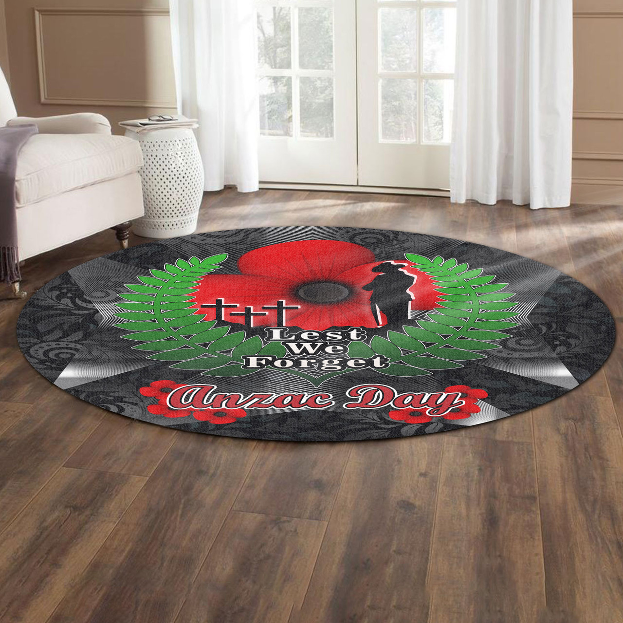 New Zealand Anzac Day Round Rug Anzac Day Lest We Low Poly