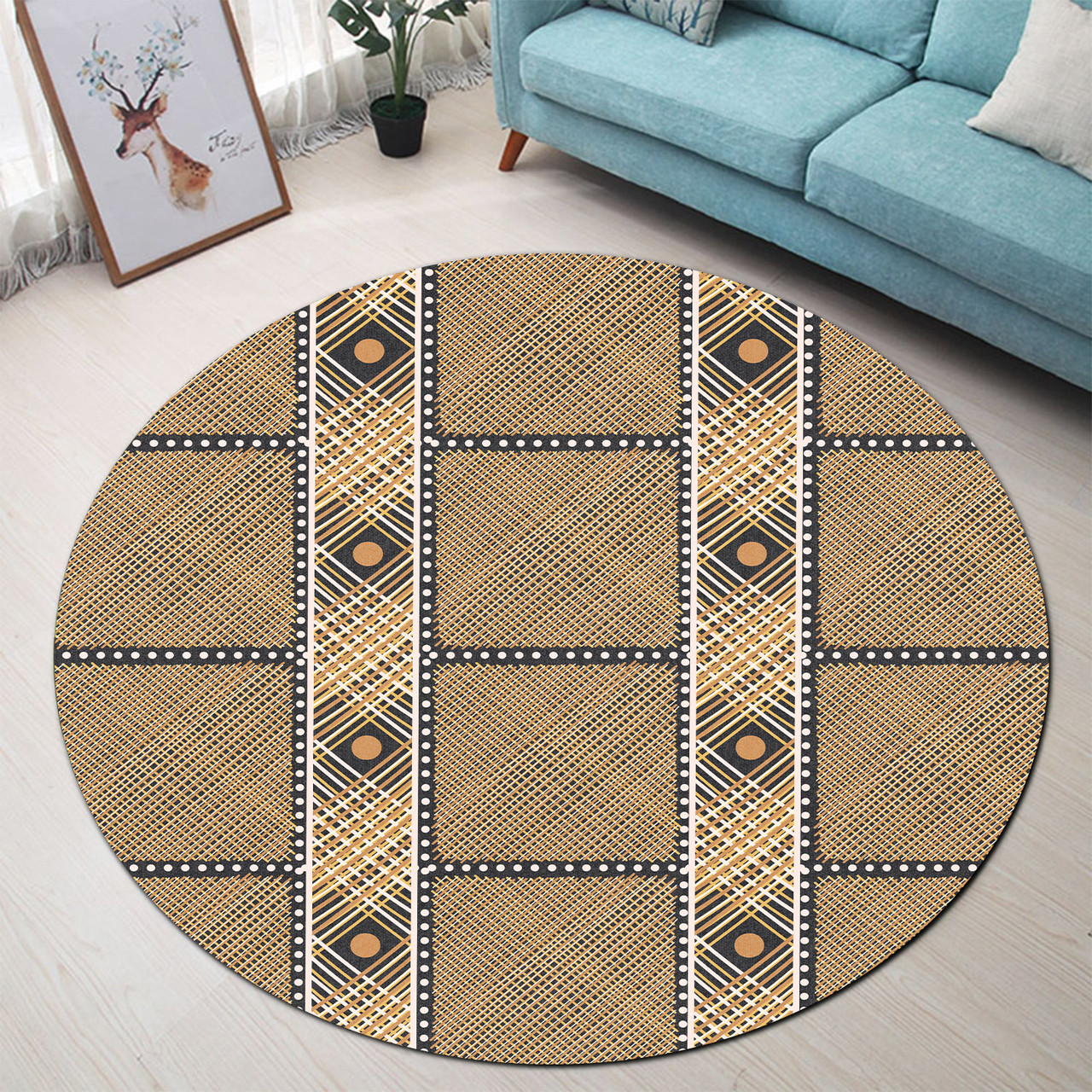 Australia Aboriginal Inspired Round Rug - Cross hatching aboriginal art ...