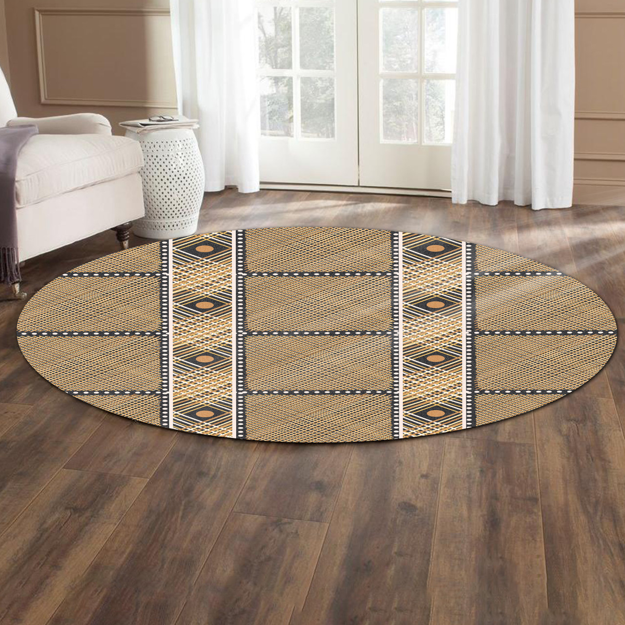 Australia Aboriginal Inspired Round Rug - Cross hatching aboriginal art ...