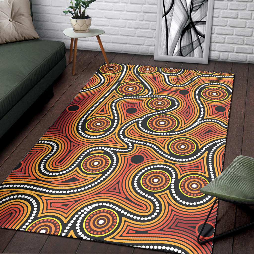 Australia Aboriginal Inspired Area Rug - Orange Color Aboriginal Dot ...