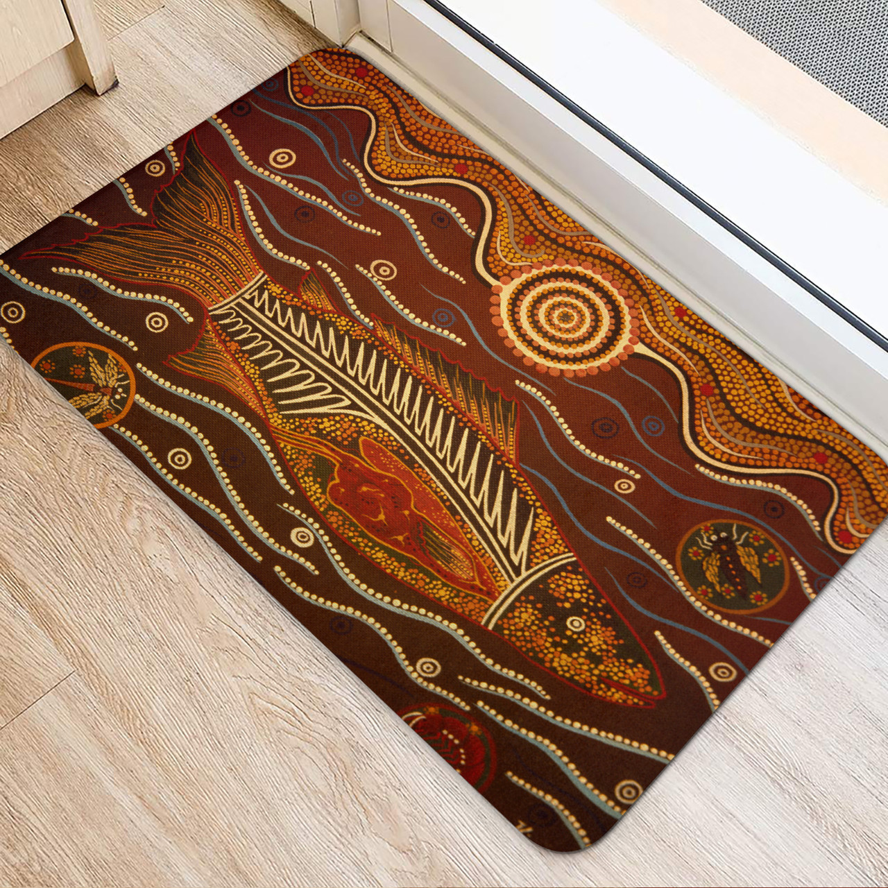 Australia Aboriginal Inspired Door Mat Fish Aboriginal Dot Artwork