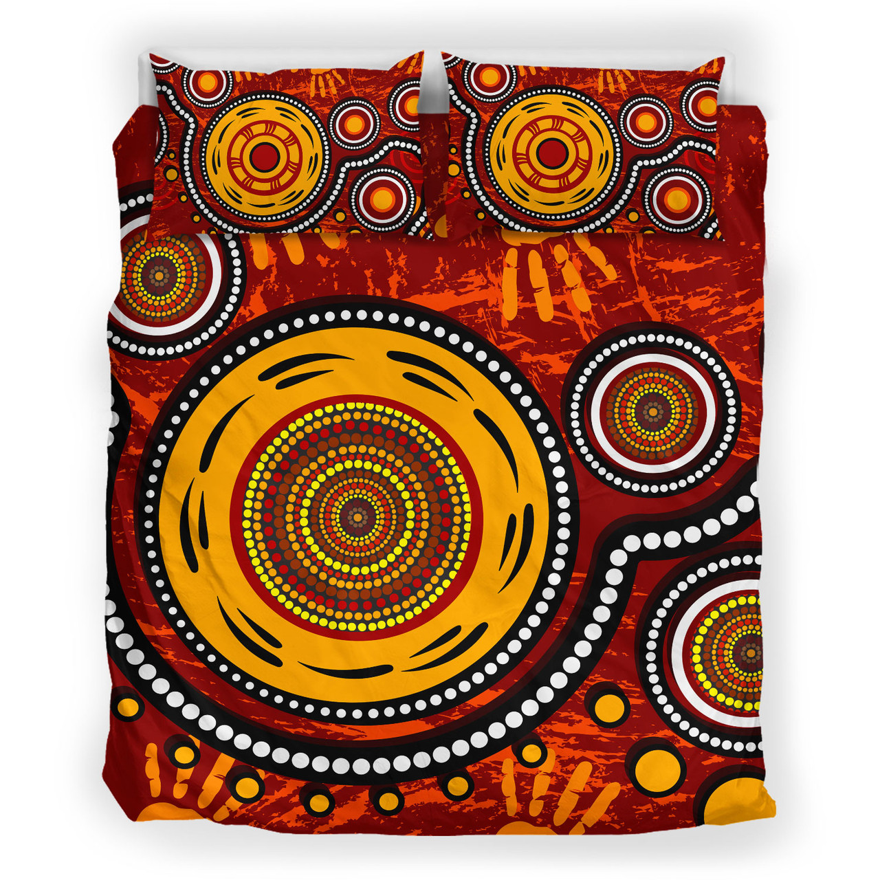 Australia Indigenous Bedding Set Aboriginal inspired dot art conection concept with handprints