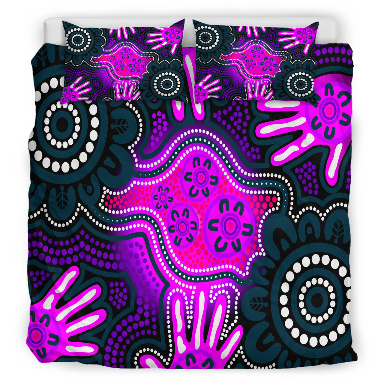 Australia Indigenous Bedding Set Aboriginal inspired dot artwork with hands