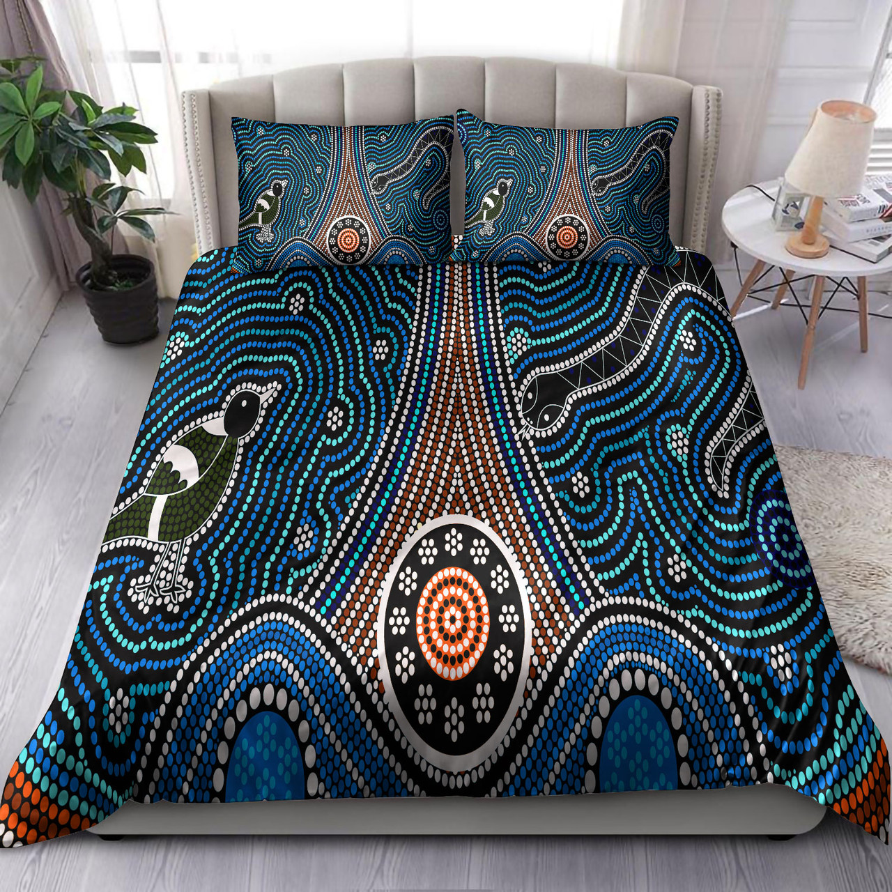Australia Indigenous Bedding Set Aboriginal inspired dot painting depicting Fierce Snake and