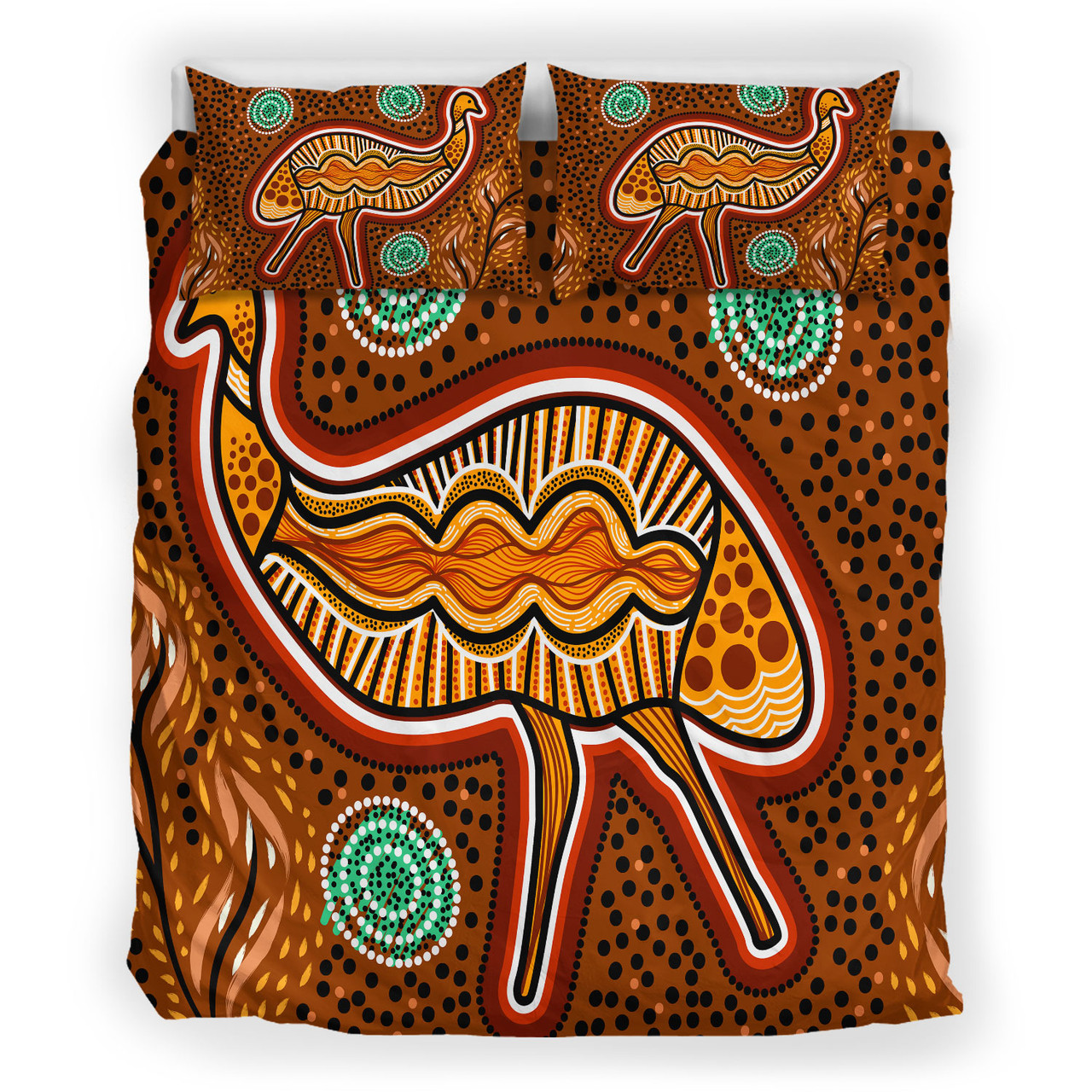 Australia Indigenous Bedding Set Aboriginal Inspired Emu Art Illustration