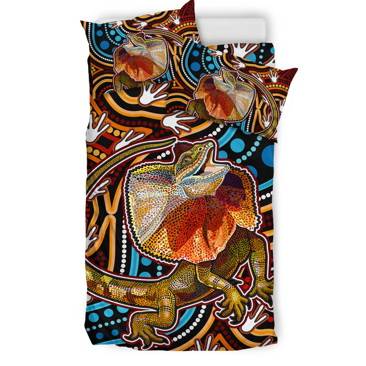 Aboriginal Bedding Set - Lizard Snakes Australian Animals Golden Wattle