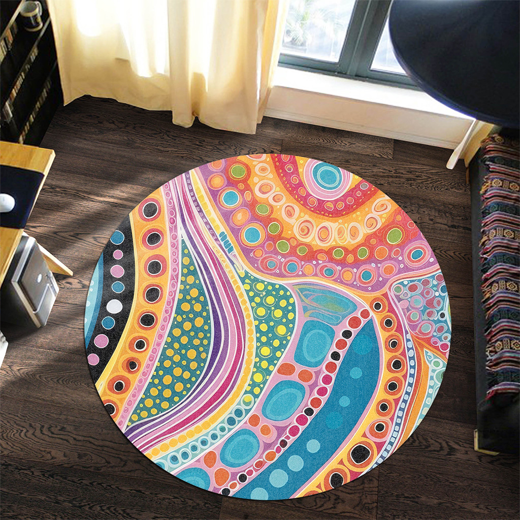 Australia Aboriginal Round Rug - Aboriginal Colourful Dots Art Inspired ...