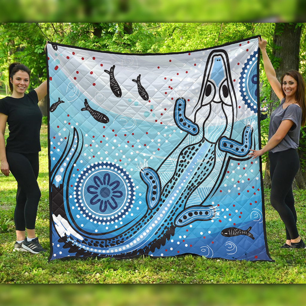 Donna Rioli Australia Crocodile Quilt - Aboriginal Dot Artwork With Crocodile Quilt