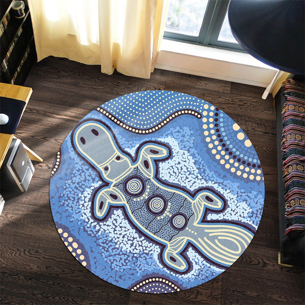 Australia Aboriginal Round Rug - Platypus Aboriginal Dot Painting Round Rug