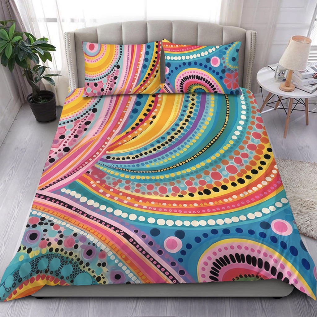 Australia Aboriginal Bedding Set Australian Indigenous Aboriginal Art Vivid Pastel Colours Ver