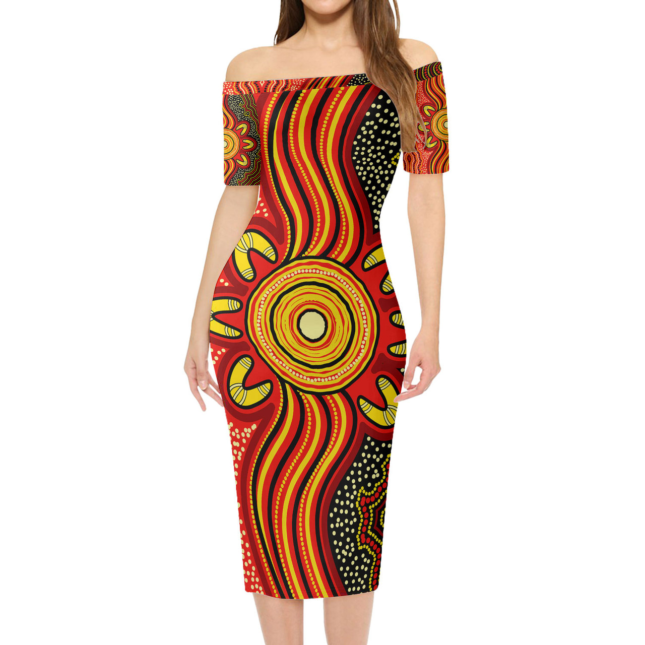 Australia Australia Aboriginal Short Sleeve Off Shoulder Lady Dress ...