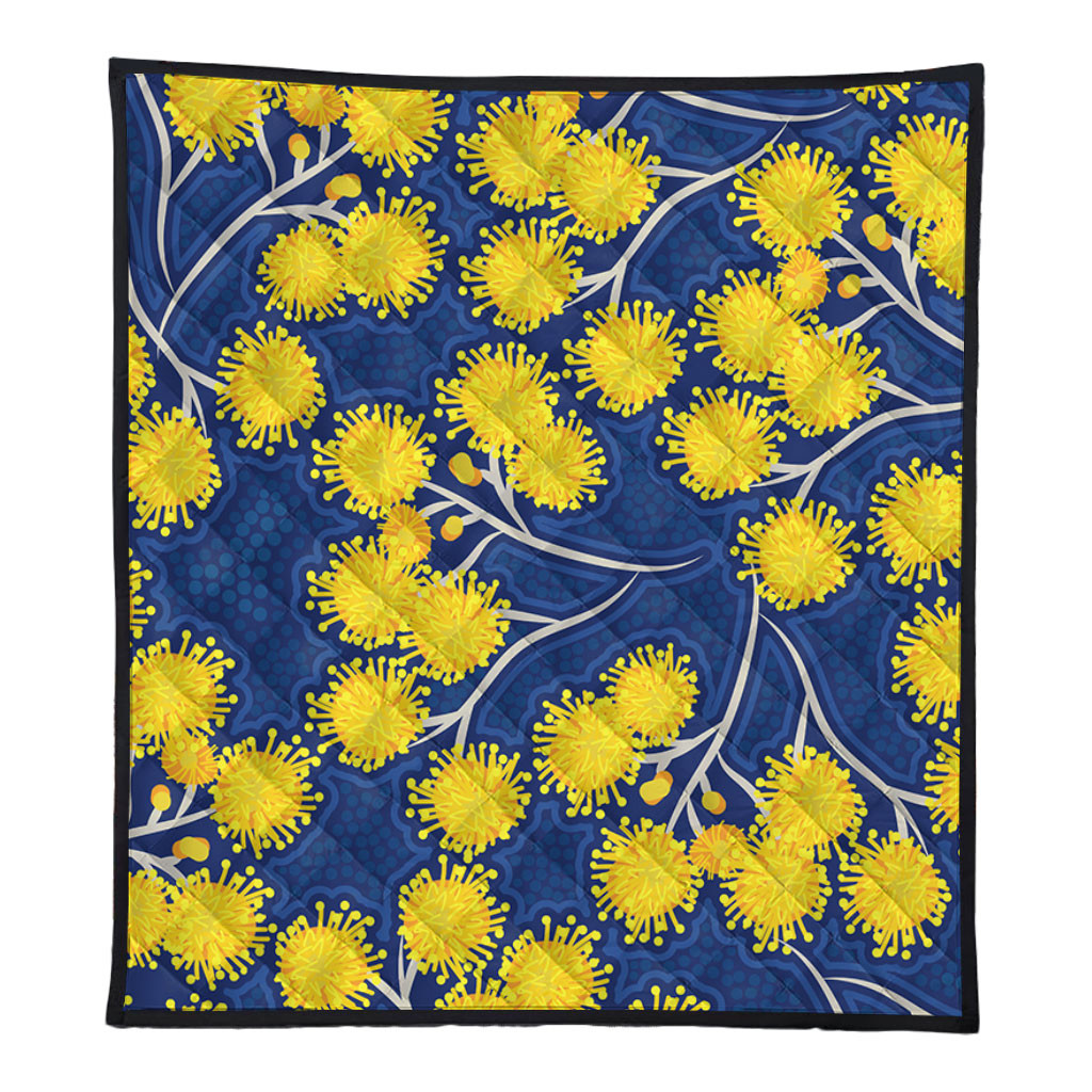 Australia Flowers Aboriginal Quilt - Yellow Wattle Flowers With ...