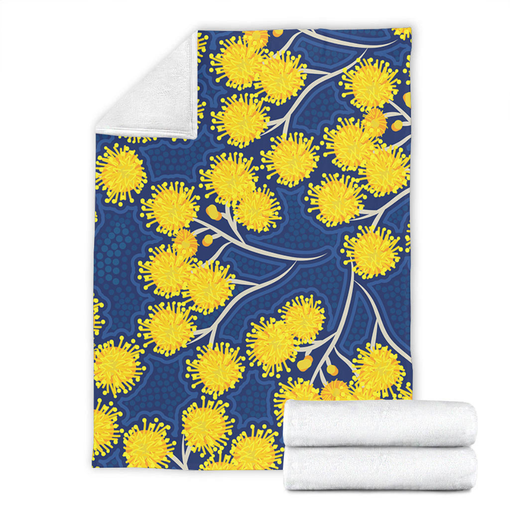 Australia Flowers Aboriginal Blanket - Yellow Wattle Flowers With ...