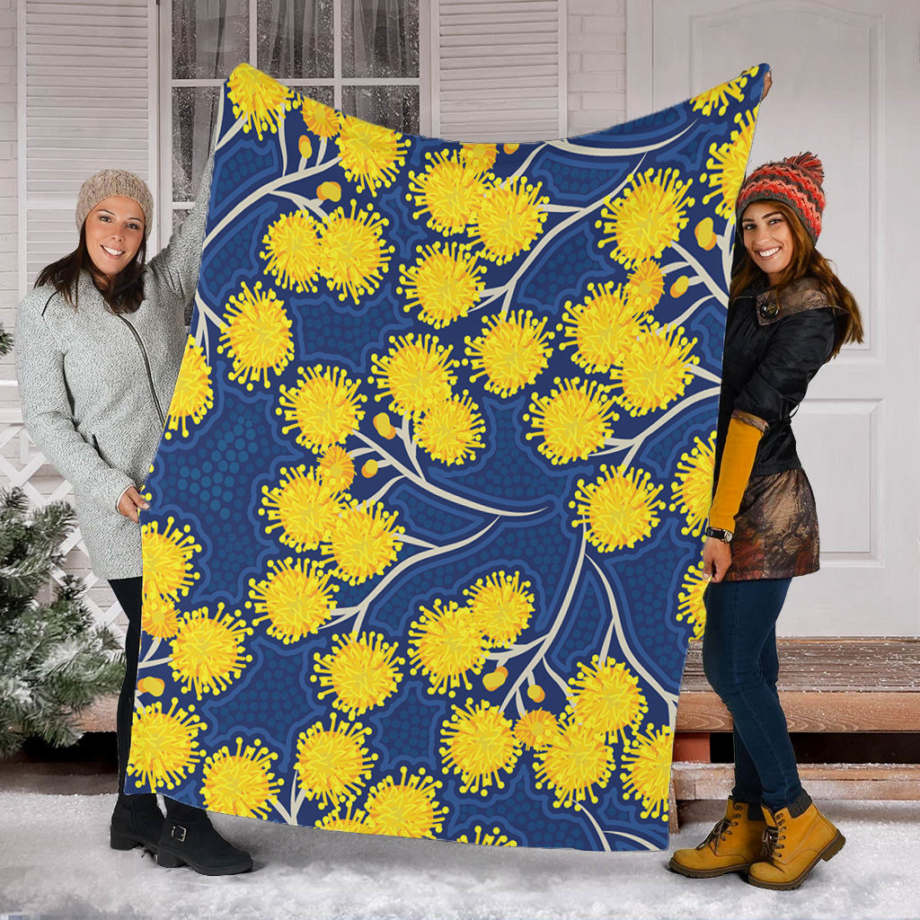 Australia Flowers Aboriginal Blanket - Yellow Wattle Flowers With ...