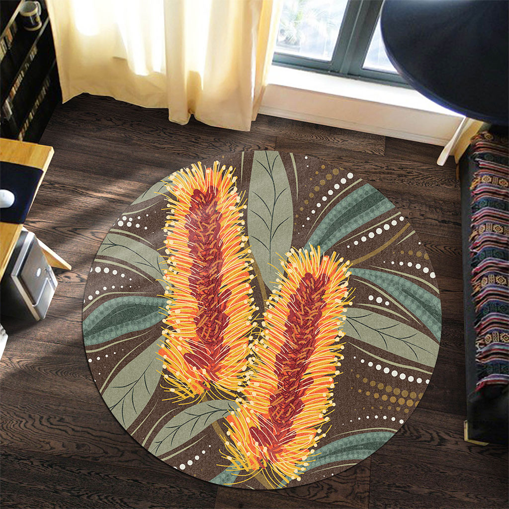 Australia Flowers Aboriginal Round Rug - Aboriginal Dot Art With Yellow ...