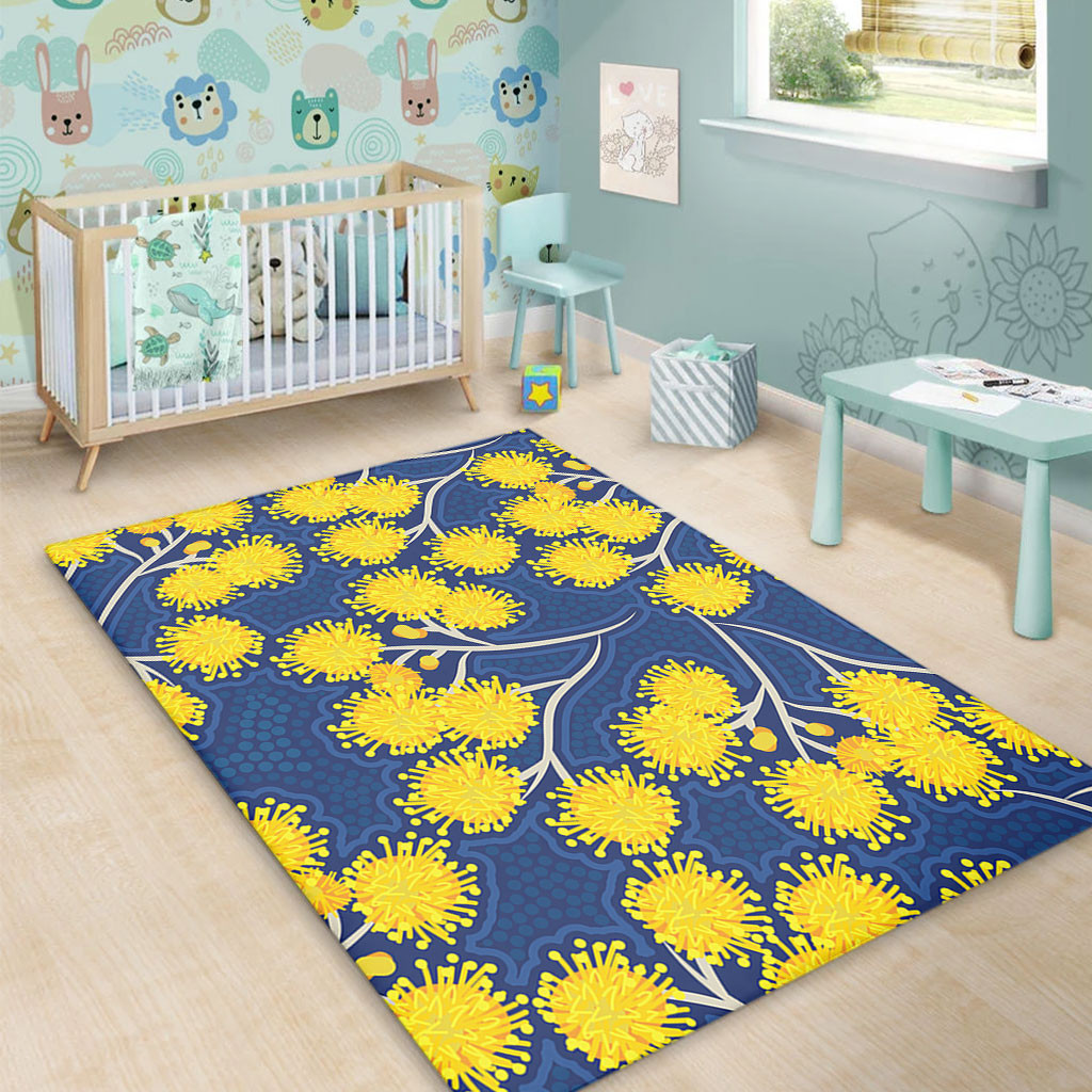 Australia Flowers Aboriginal Area Rug - Yellow Wattle Flowers With ...
