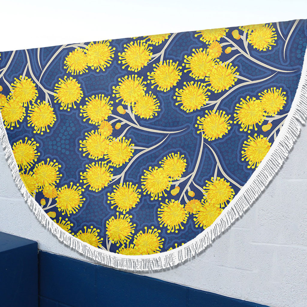 Australia Flowers Aboriginal Beach Blanket - Yellow Wattle Flowers With ...