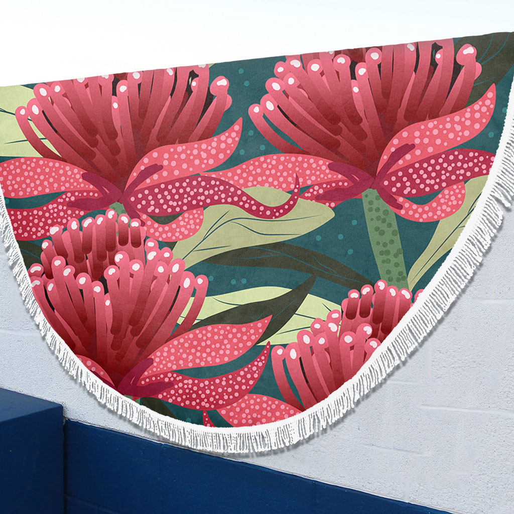 Australia Flowers Aboriginal Beach Blanket - Australian Waratah Flowers ...