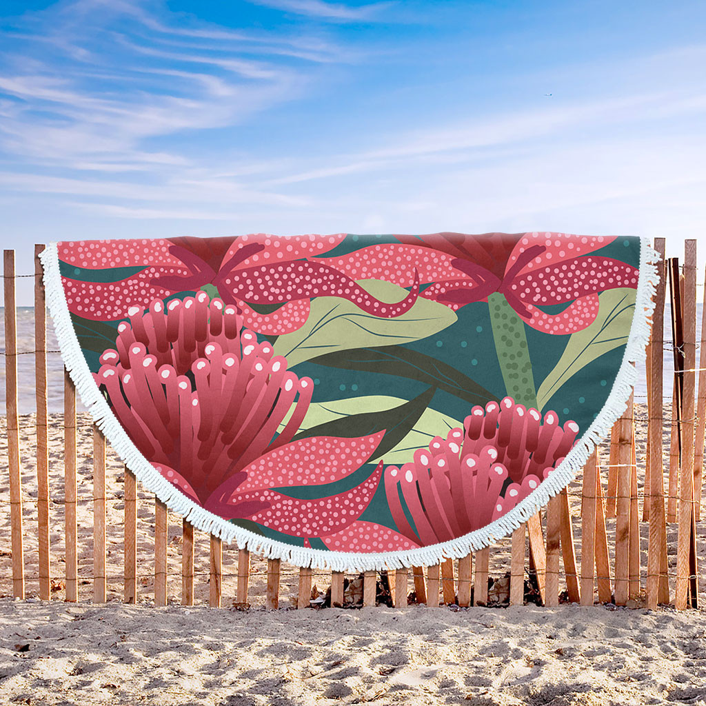 Australia Flowers Aboriginal Beach Blanket - Australian Waratah Flowers ...