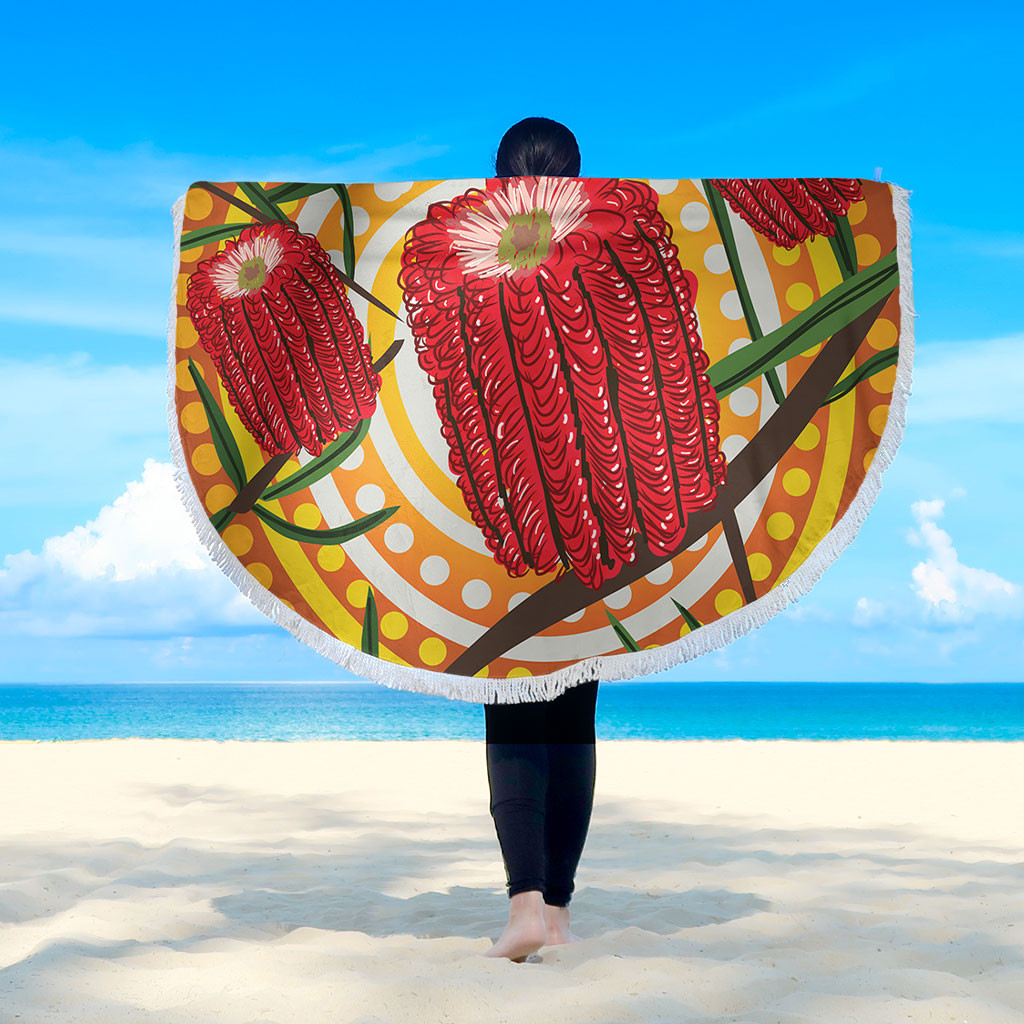 Australia Flowers Aboriginal Beach Blanket - Aboriginal Dot Painting ...