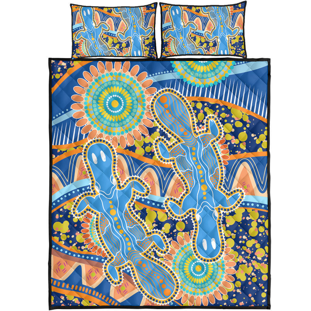 Australia Animals Platypus Aboriginal Quilt Bed Set - Blue Platypus ...