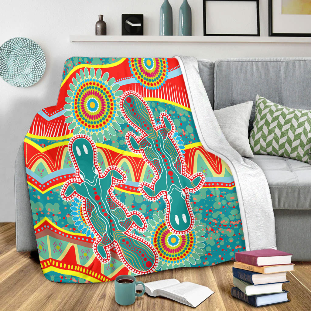 Australia Animals Platypus Aboriginal Blanket - Green Platypus With ...