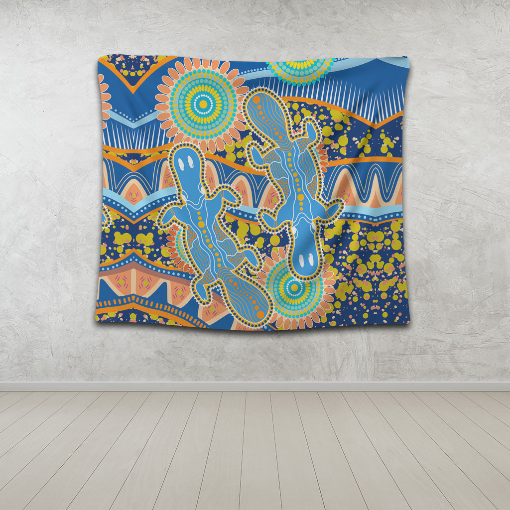 Australia Animals Platypus Aboriginal Tapestry - Blue Platypus With ...