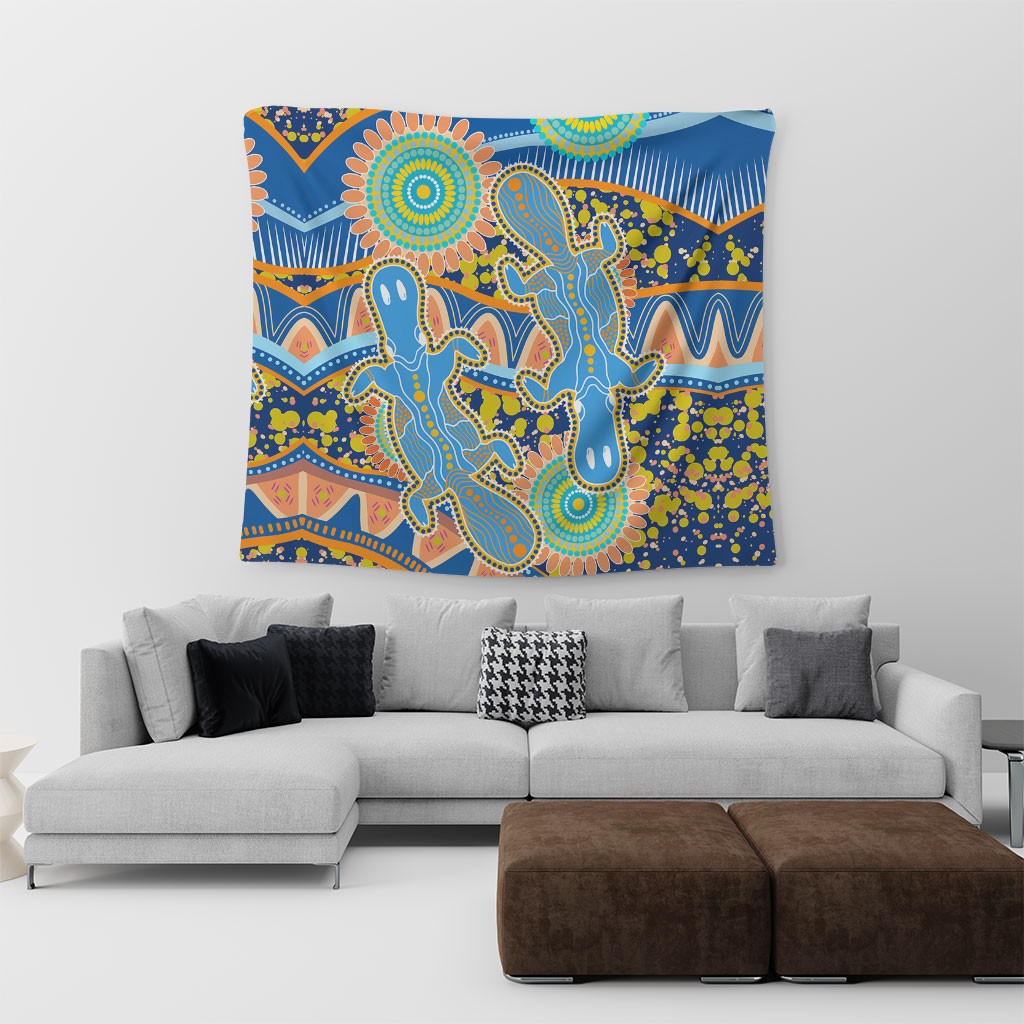 Australia Animals Platypus Aboriginal Tapestry - Blue Platypus With ...