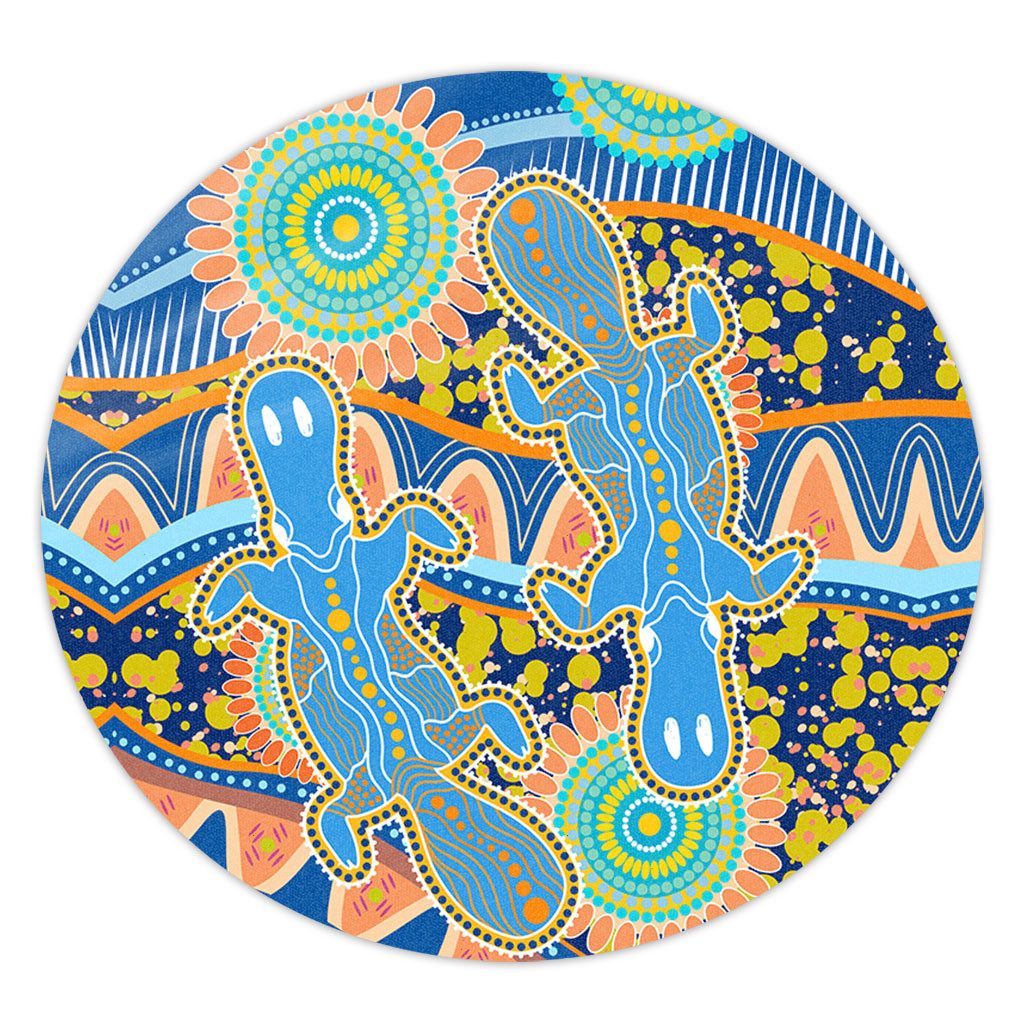 Australia Animals Platypus Aboriginal Round Rug - Blue Platypus With ...