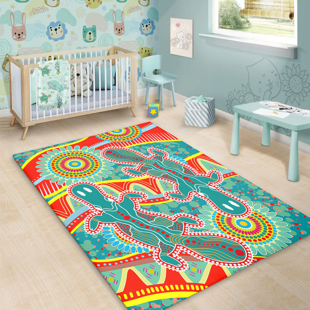 Australia Animals Platypus Aboriginal Area Rug - Green Platypus With ...
