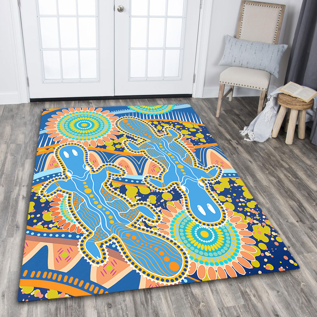 Australia Animals Platypus Aboriginal Area Rug - Blue Platypus With ...
