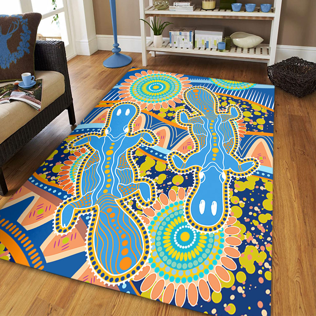 Australia Animals Platypus Aboriginal Area Rug - Blue Platypus With ...