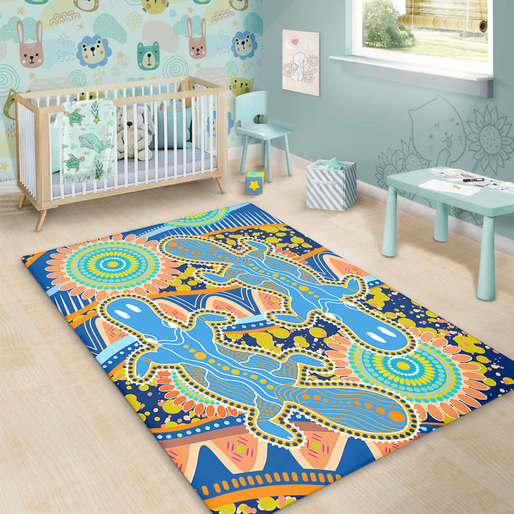 Australia Animals Platypus Aboriginal Area Rug - Blue Platypus With ...